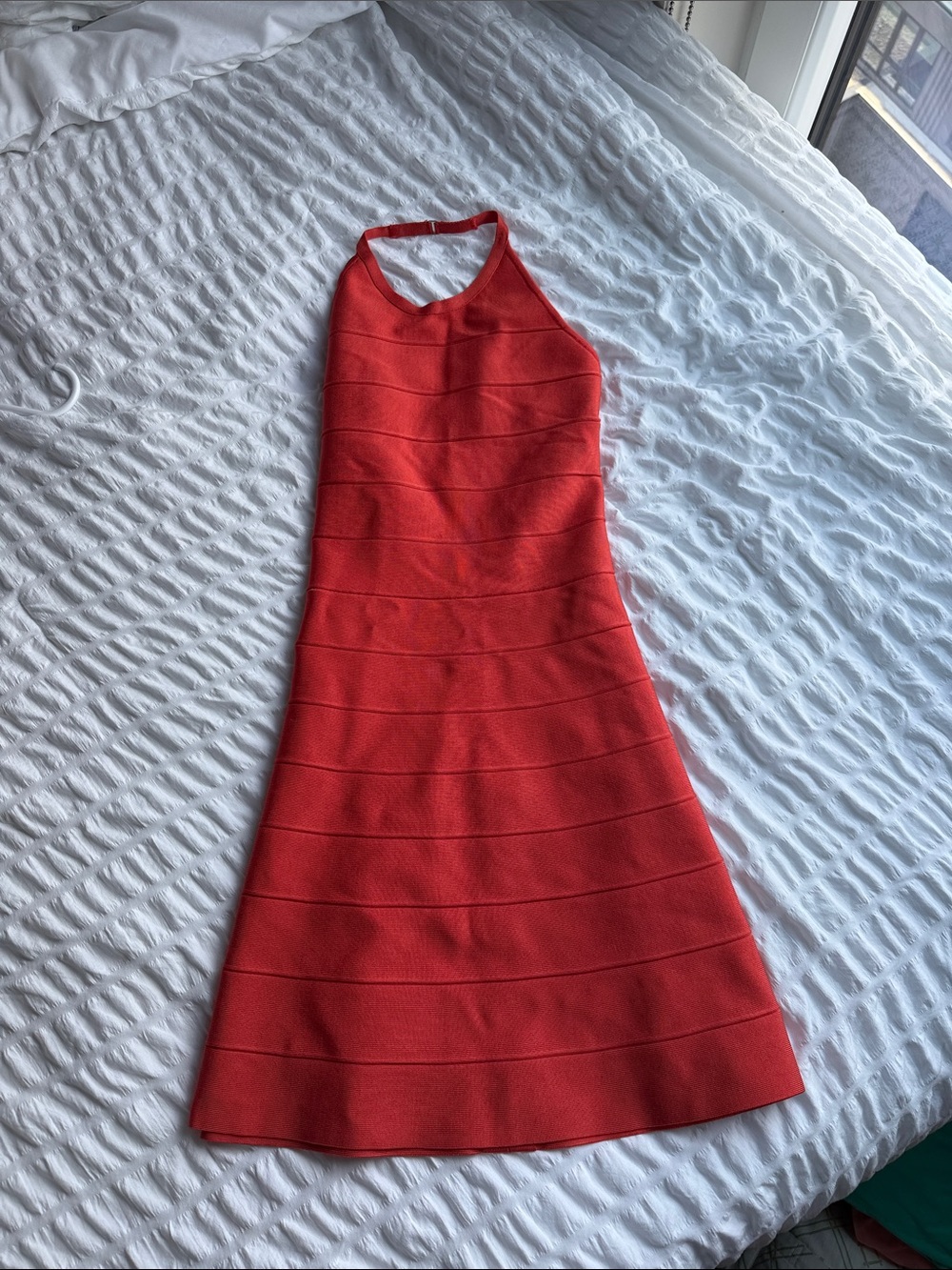 Herve Leger Coral Red Halter Dress